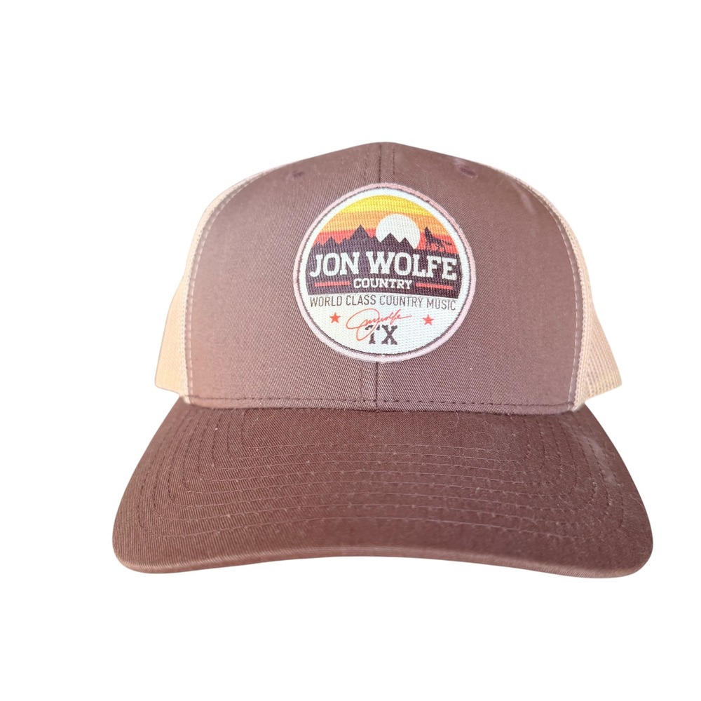 Jon Wolfe Country Music Trucker Hat Brown Tan Yupoong Snapback Mesh Cap TX Patch